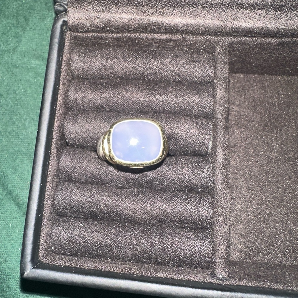 David Yurman Sterling Silver 14K Band, Chalcedony Stone Size 8.5